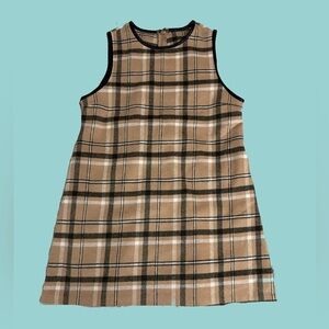 Plaid Sleeveless Winter Dress - Tan and Black - Warm, Pockets, Large